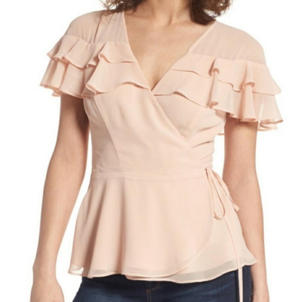 June & hudson frilly pink wrap top, large - Picture 7 of 7